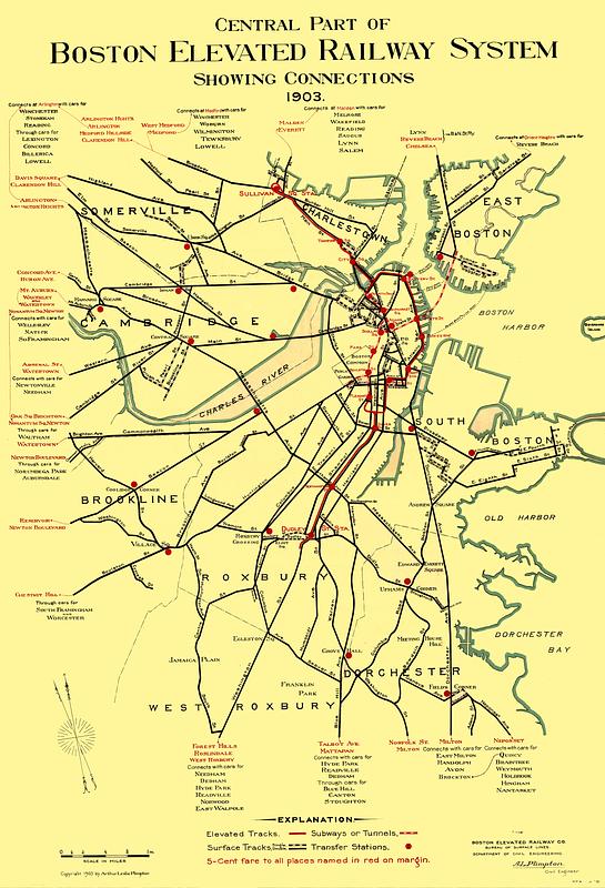 Central part of Boston Elevated Railway system showing connections 1903