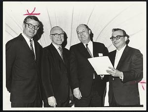 Sponsoring the first annual American Youth Performs concert are, left to right, Winthrop Baker, general manager of WBZ-TV; Robert G. Hoye, executive vice president of Jordan Marsh; Clarke Ferguson, vice president of American Airlines; and famed tenor Charles Abdoo, who directs the nation-wide program.