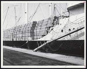 So. Boston - Greek ship "Pirheus w/ its decks + holds loaded w/ lumber - waiting to be unloaded