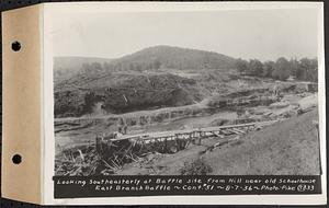 Contract No. 51, East Branch Baffle, Site of Quabbin Reservoir, Greenwich, Hardwick, looking southeasterly at baffle site from hill near old schoolhouse, east branch baffle, Hardwick, Mass., Aug. 7, 1936