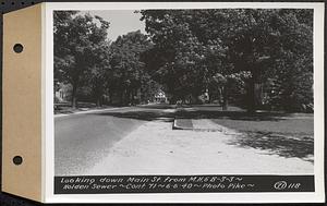 Contract No. 71, WPA Sewer Construction, Holden, looking down Main Street from manhole 6B-3-3, Holden Sewer, Holden, Mass., Jun. 6, 1940
