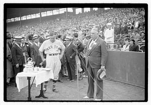 Joe Cronin listening to a speech, Fenway Park