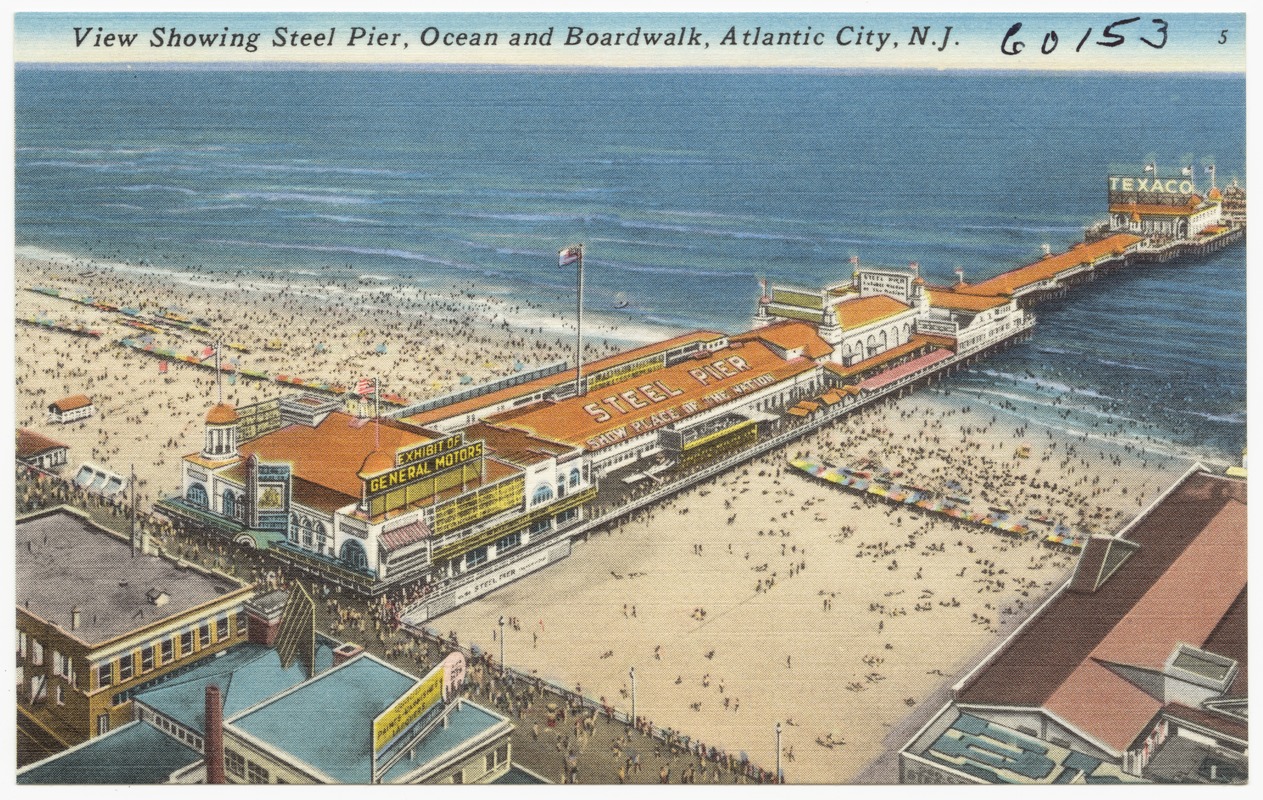 View showing Steel Pier, ocean and boardwalk, Atlantic City, N.J. - Digital  Commonwealth
