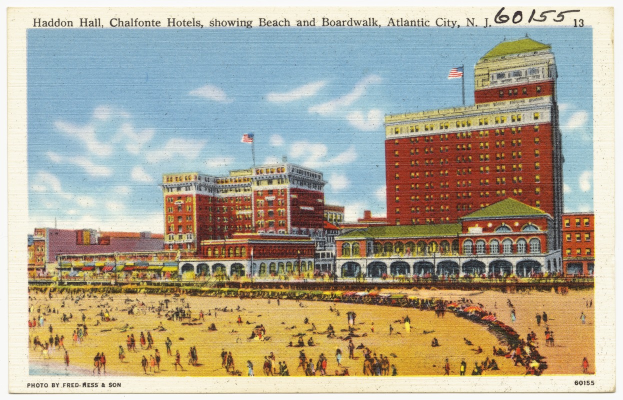 Haddon Hall, Chalfonte Hotels, showing beach and boardwalk, Atlantic City, N. J.
