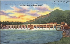 Bonneville Power and Navigation Dam, largest lift navigation lock in the world, Columbia River Highway, Oregon