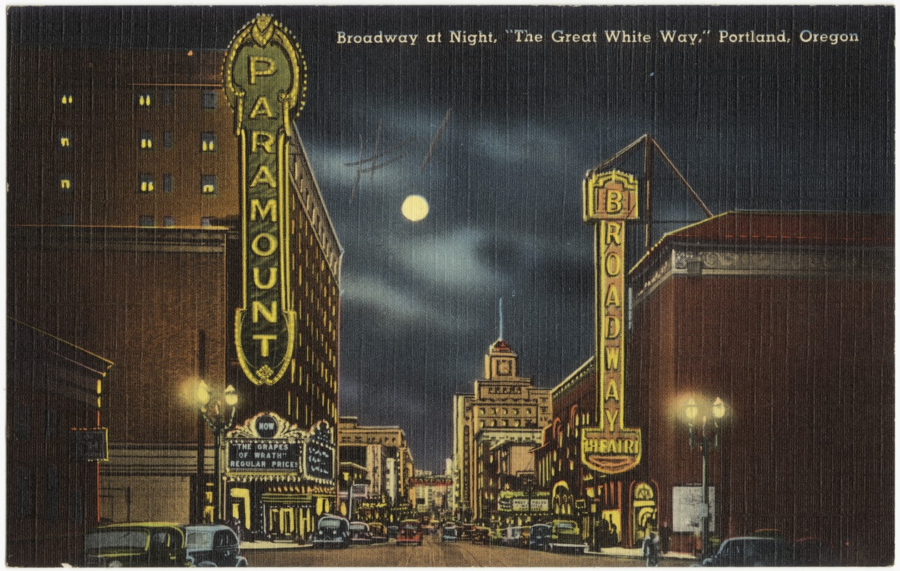 Broadway at night, "The great white way," Portland, Oregon