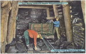 Coal mining, Anthracite Region, Pennsylvania. Loading coal in Anthracite Mine