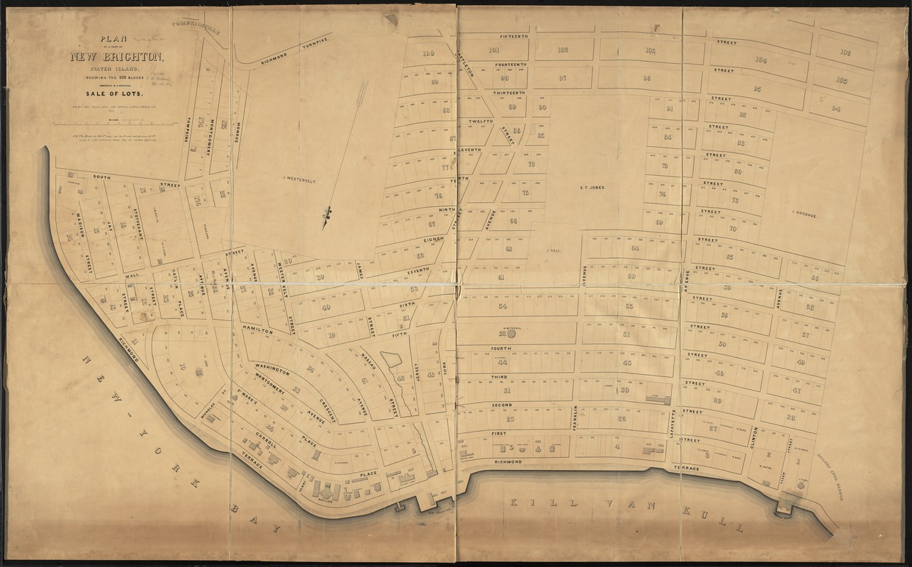 Plan of a part of New Brighton, Staten Island, showing the 500 blocks comprised in a proposed sale of lots