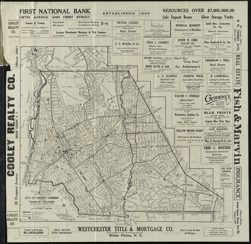 Street map of the city of Mount Vernon and the town of Pelham, Westchester County, N.Y