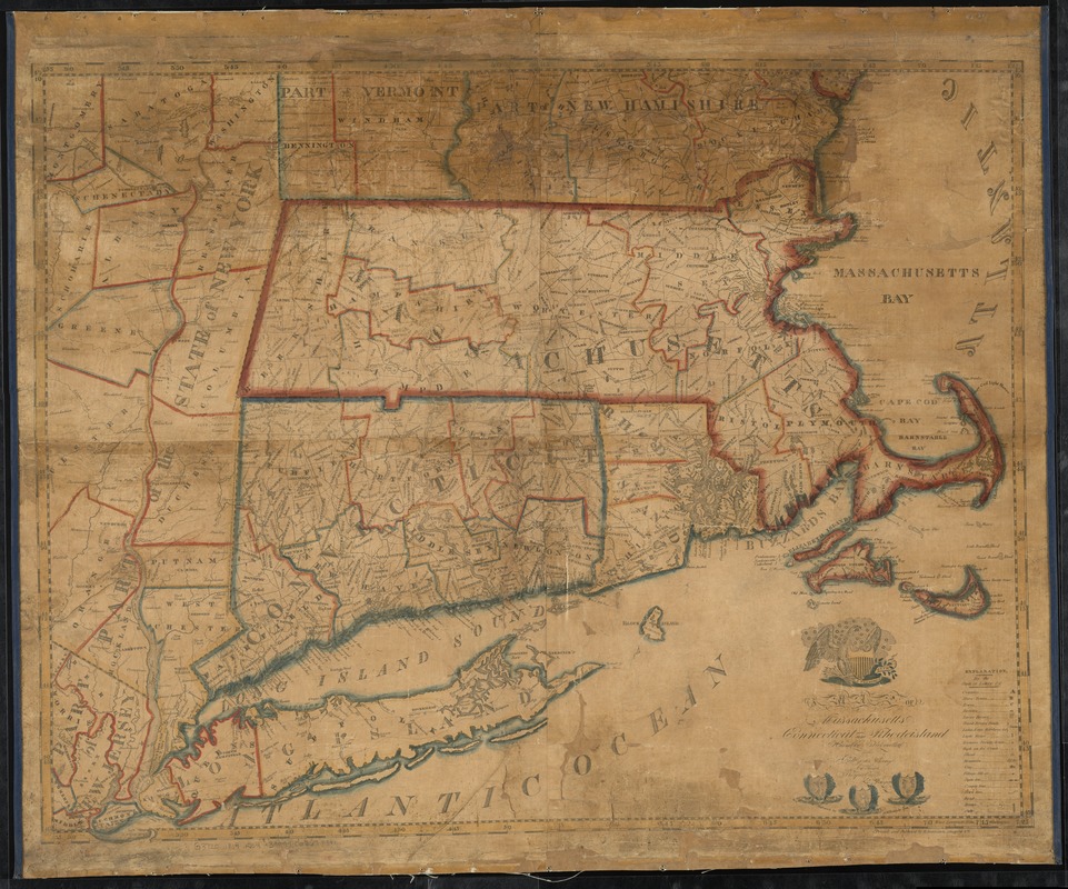 A map of Massachusetts, Connecticut and Rhodeisland