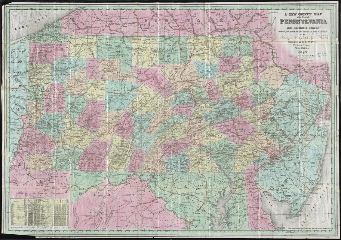 A new county map of the state of Pennsylvania and adjoining states