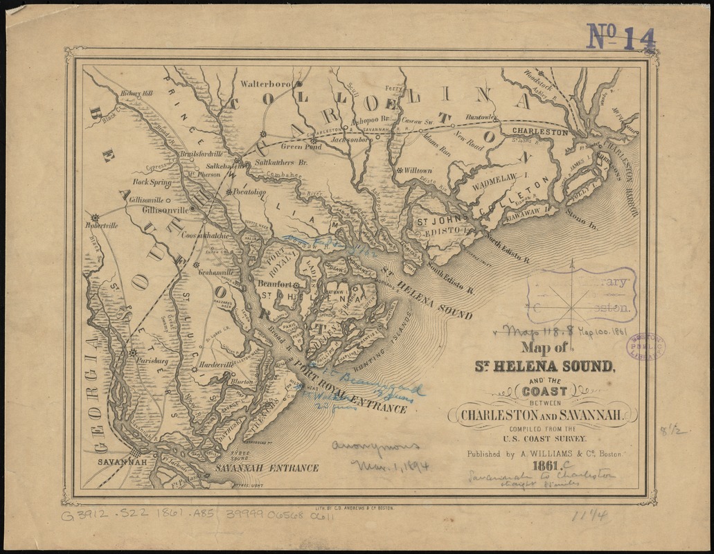 Map of St. Helena Sound, and the coast between Charleston and Savannah