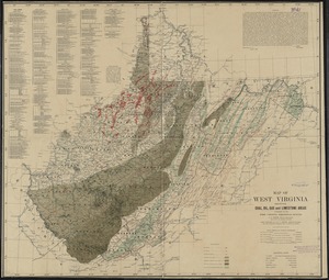 Map of West Virginia showing coal, oil, gas and limestone areas