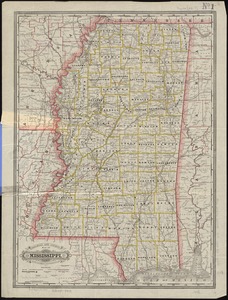 Railroad and county map of Mississippi