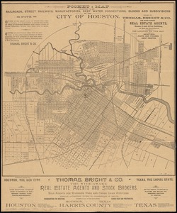 Pocket map showing the railroads, street railways, manufactories, deep water connections, blocks and subdivisions of the city of Houston