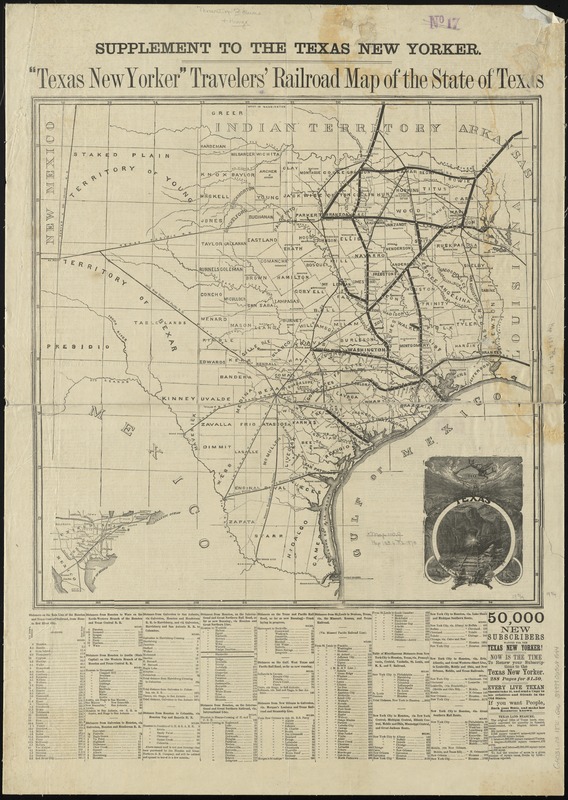 Texas New Yorker travelers' railroad map of the State of Texas