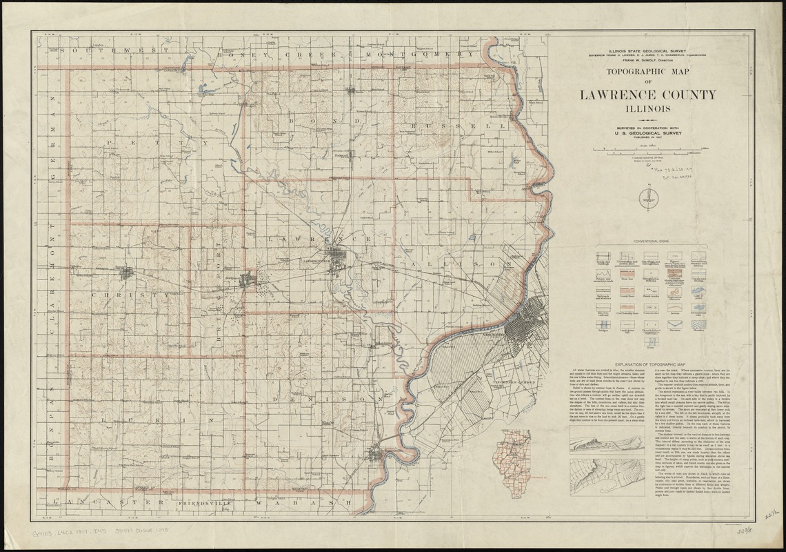 Topographic map of Lawrence County, Illinois