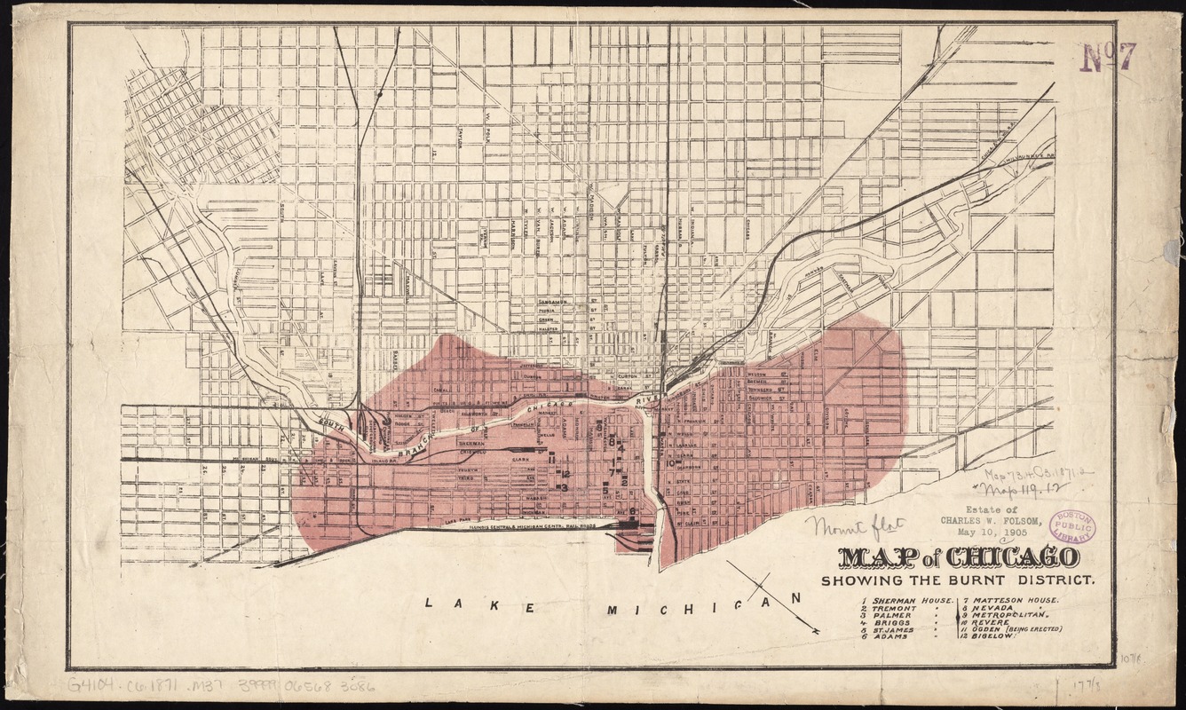 Map of Chicago showing the burnt district