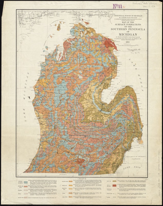 Map of the surface formations of the Southern Peninsula of Michigan