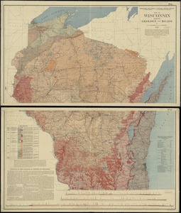 Map of Wisconsin showing geology and roads