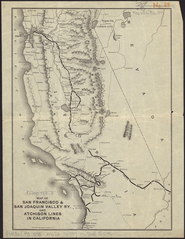 Map of San Francisco & San Joaquin Valley Ry. and Atchison lines in California
