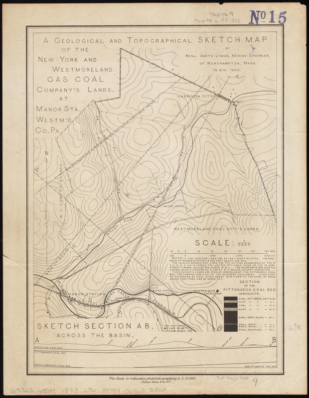 A geological and topographical sketch map of the New York and Westmoreland Gas Coal Company's lands, at Manor Sta., Westm'd Co., Pa