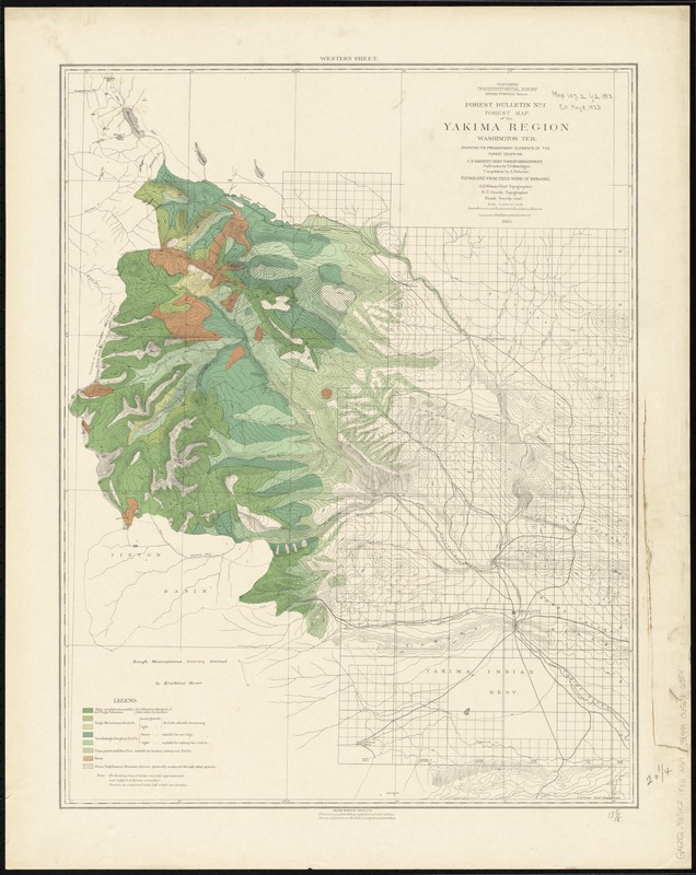 Forest map of the Yakima Region, Washington Ter. showing the predominant elements of the forest covering