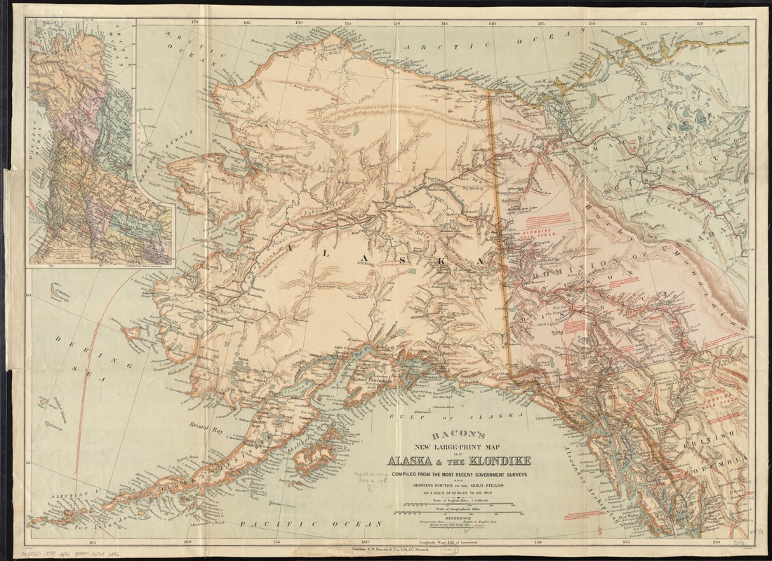 Bacon's new large-print map of Alaska & the Klondike