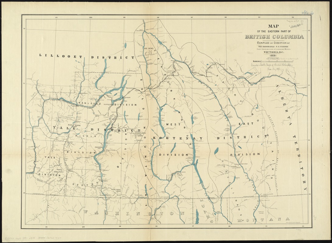 Map of the eastern part of British Columbia