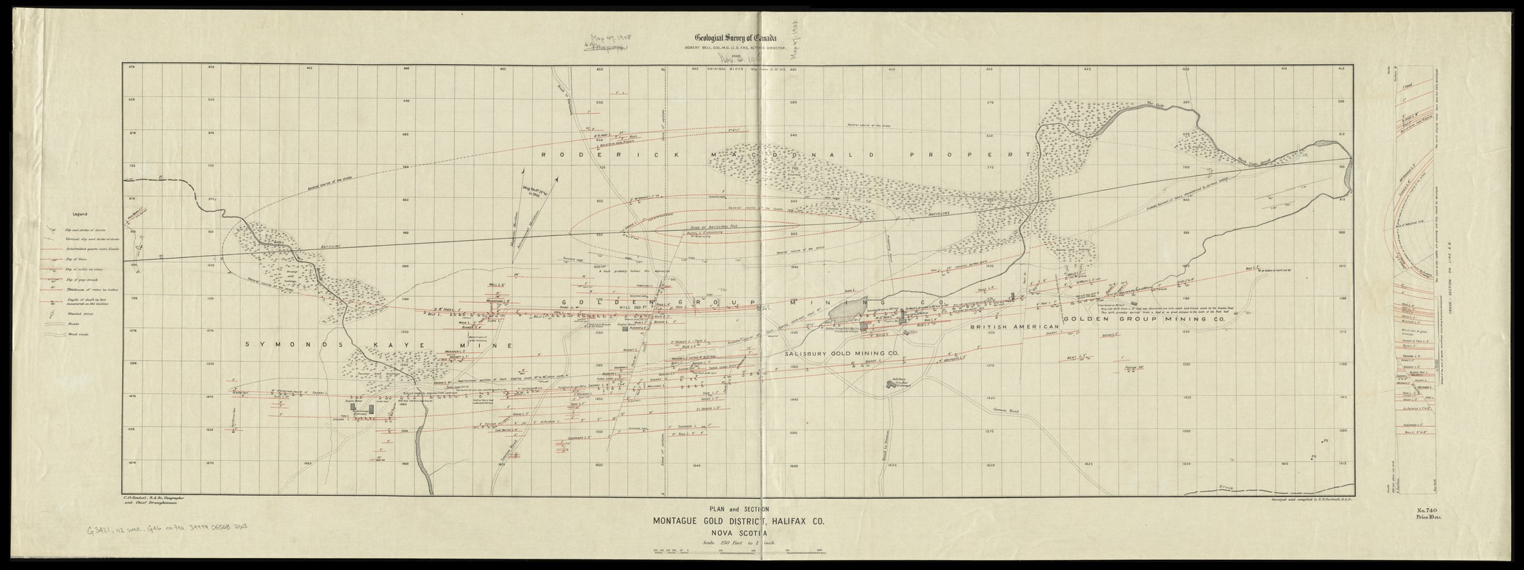 Plan and section, Montague gold district, Halifax Co., Nova Scotia