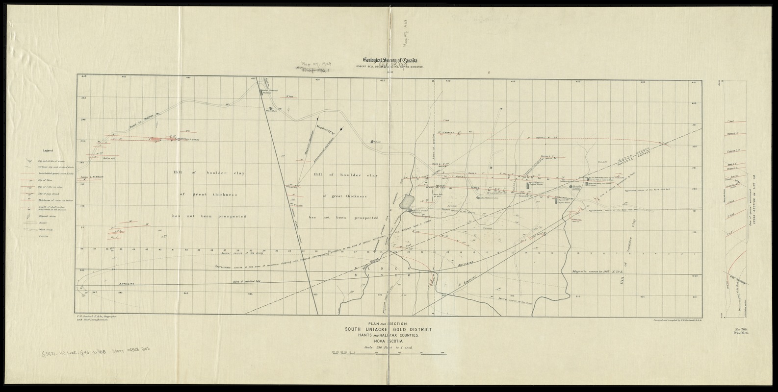 Plan and section, South Uniacke gold district, Hants and Halifax Counties, Nova Scotia