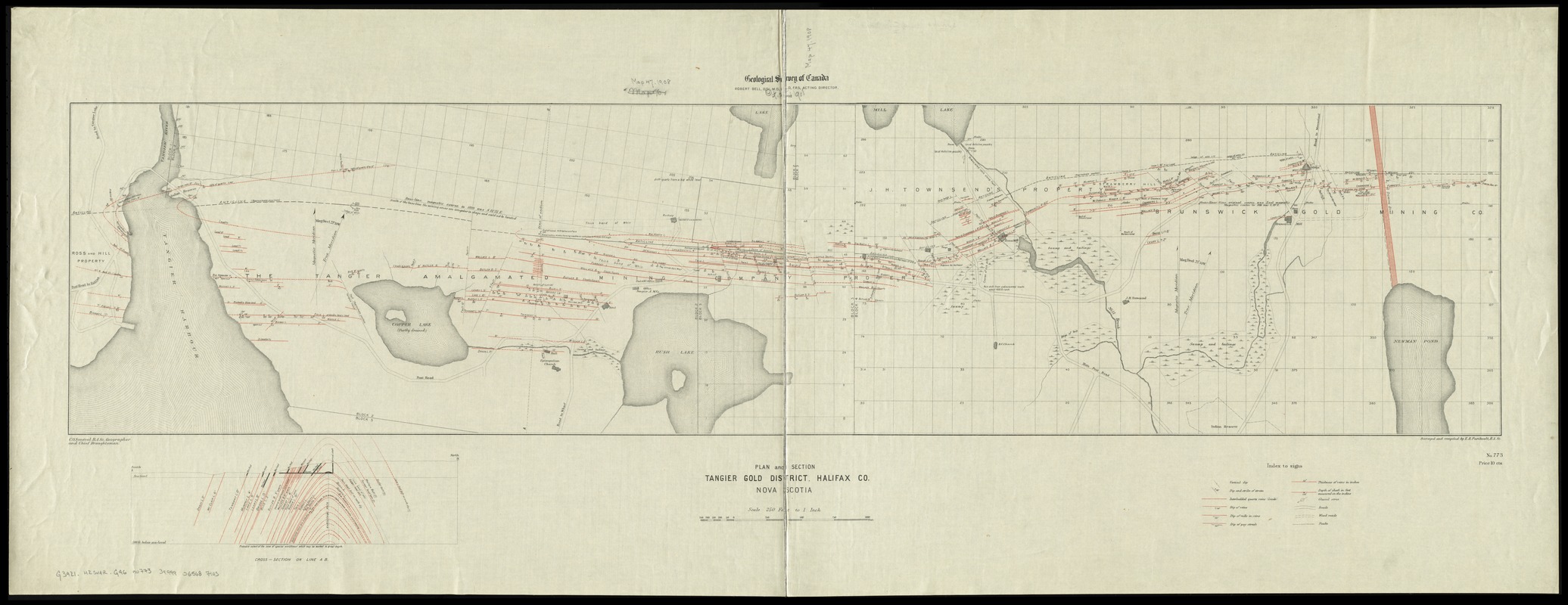 Plan and section, Tangier gold district, Halifax Co., Nova Scotia