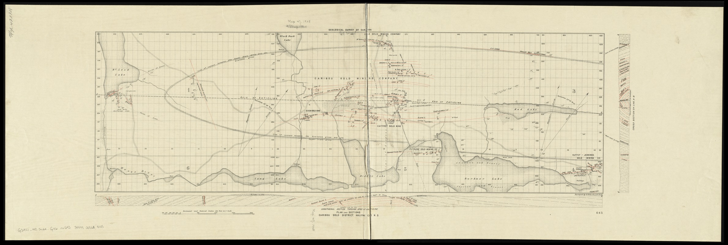 Plan and sections, Caribou gold district, Halifax Co., N.S