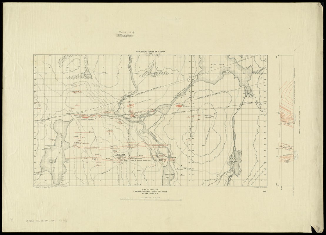 Plan and section, Lawrencetown gold district, Halifax County, N.S