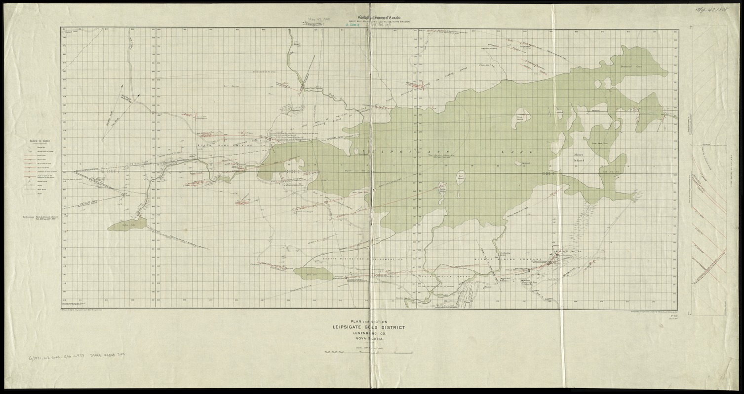 Plan and section, Leipsigate gold district, Lunenburg Co., Nova Scotia