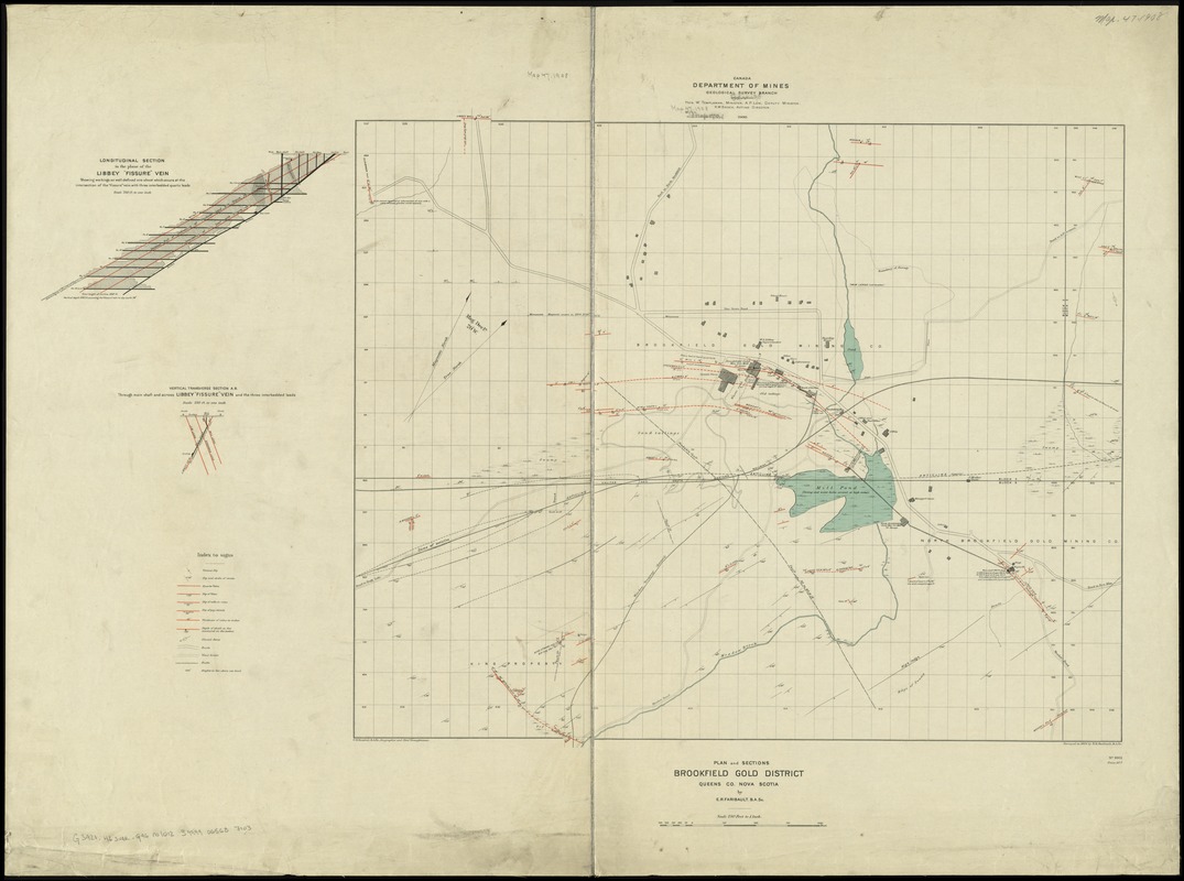 Plan and sections, Brookfield gold district, Queens Co., Nova Scotia