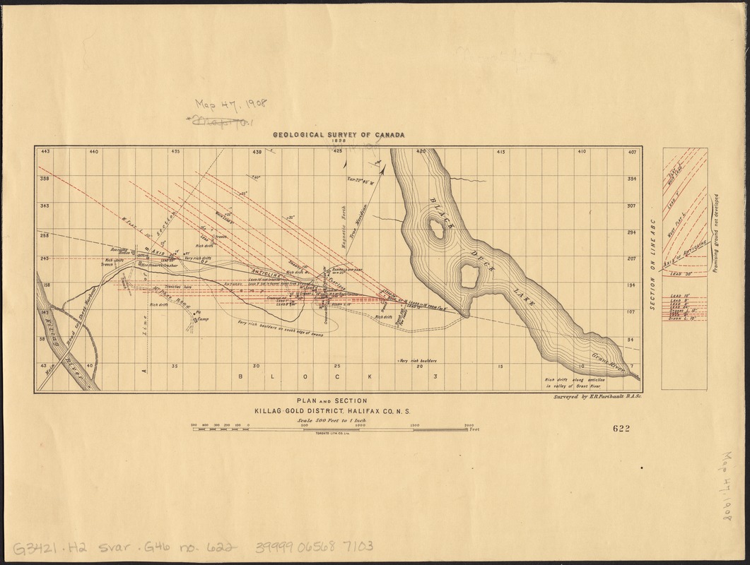 Plan and section, Killag gold district, Halifax Co., N.S