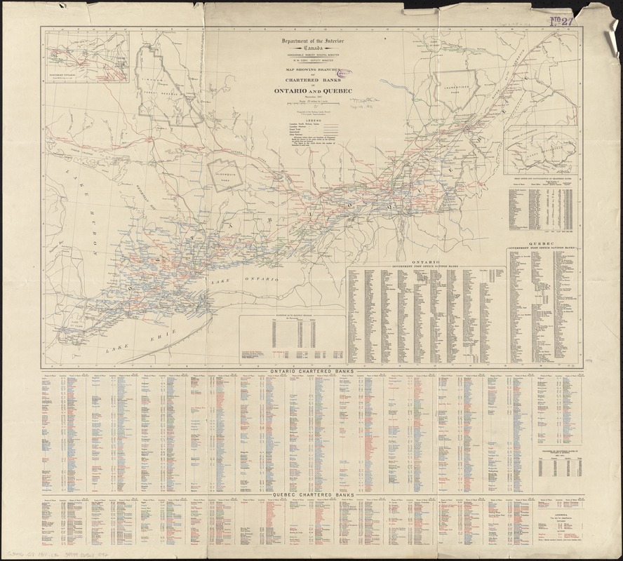 Map showing branches of chartered banks in Ontario and Quebec