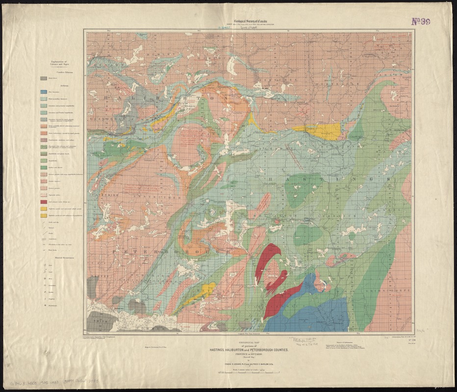 Geological map of portions of Hastings, Haliburton and Peterborough Counties, Province of Ontario