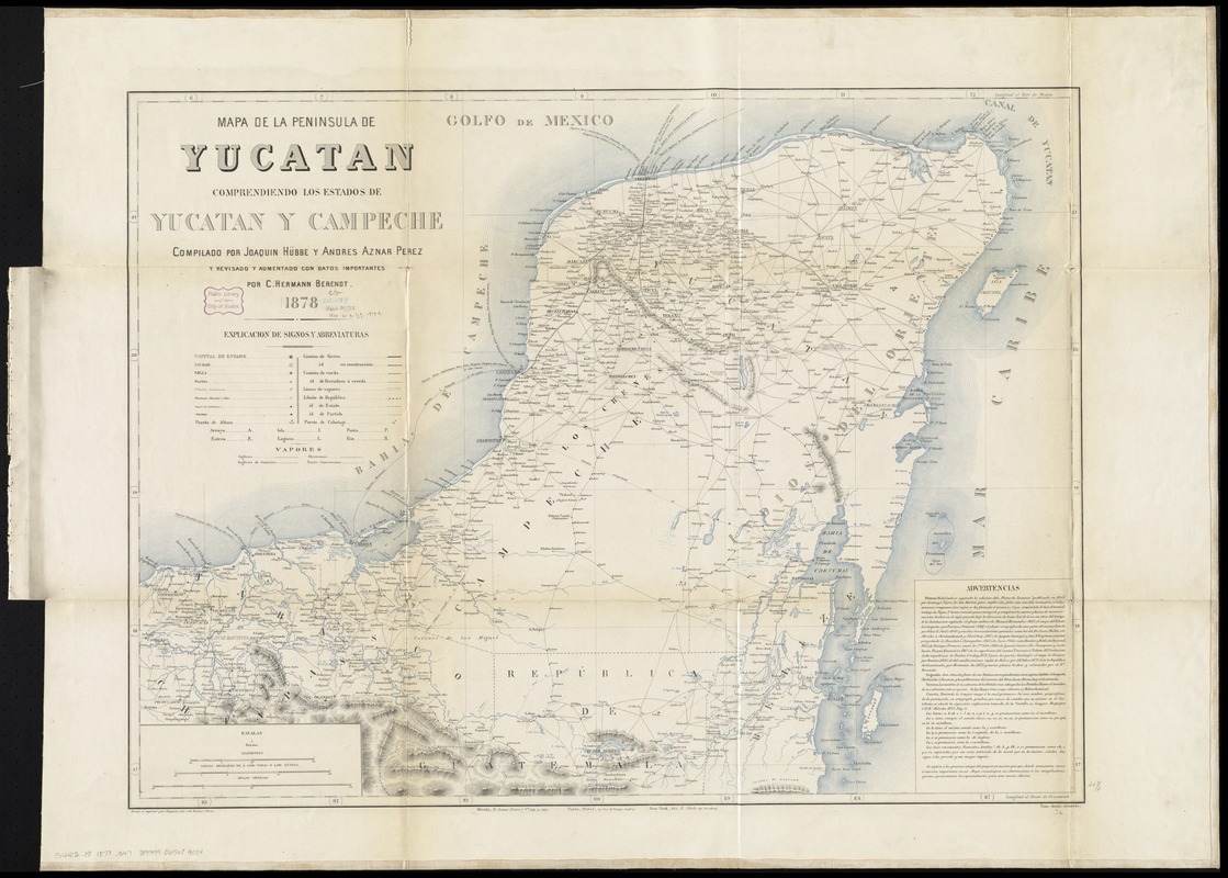 Mapa de la Peninsula de Yucatan comprendiendo los estados de Yucatan y Campeche