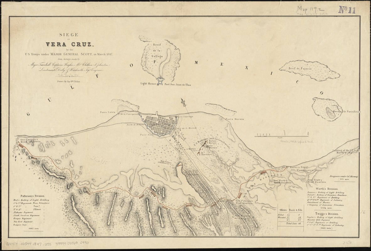 Siege of Vera Cruz, by the U.S. troops under Major General Scott, in March 1847, from surveys made by Major Turnbull, Captains Hughes, McClellan, & Johnston; Lieutenants Derby & Hardcastle, Topl. Engineers