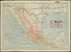 Mexico, mapa de las lineas del Ferrocarril Central Mexicano y conecciones