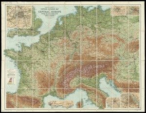 Bartholomew's contour motoring map of Central Europe showing the best touring roads with heights and distances in metres and kilometres