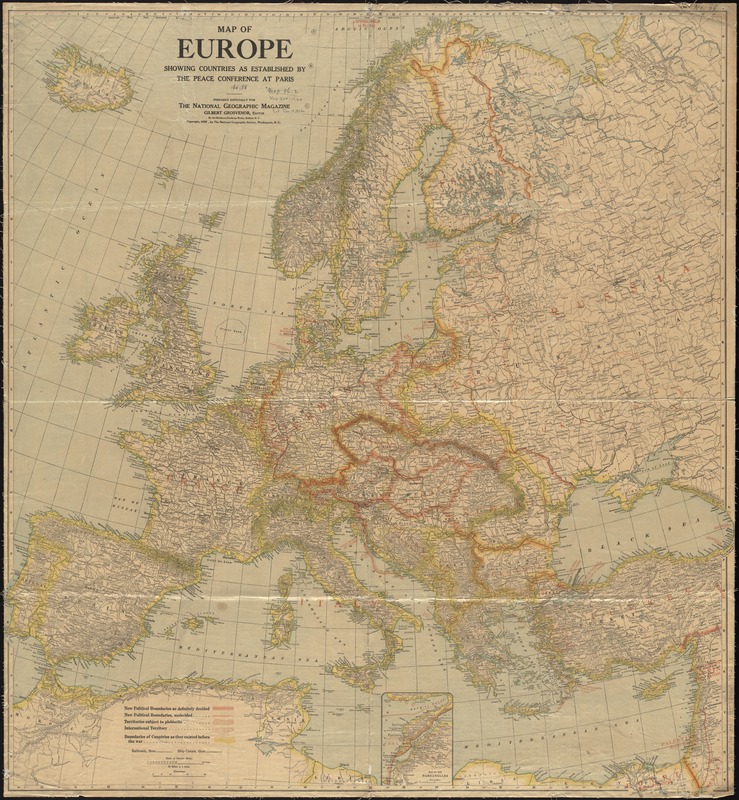 Map of Europe showing countries as established by the Peace Conference at Paris