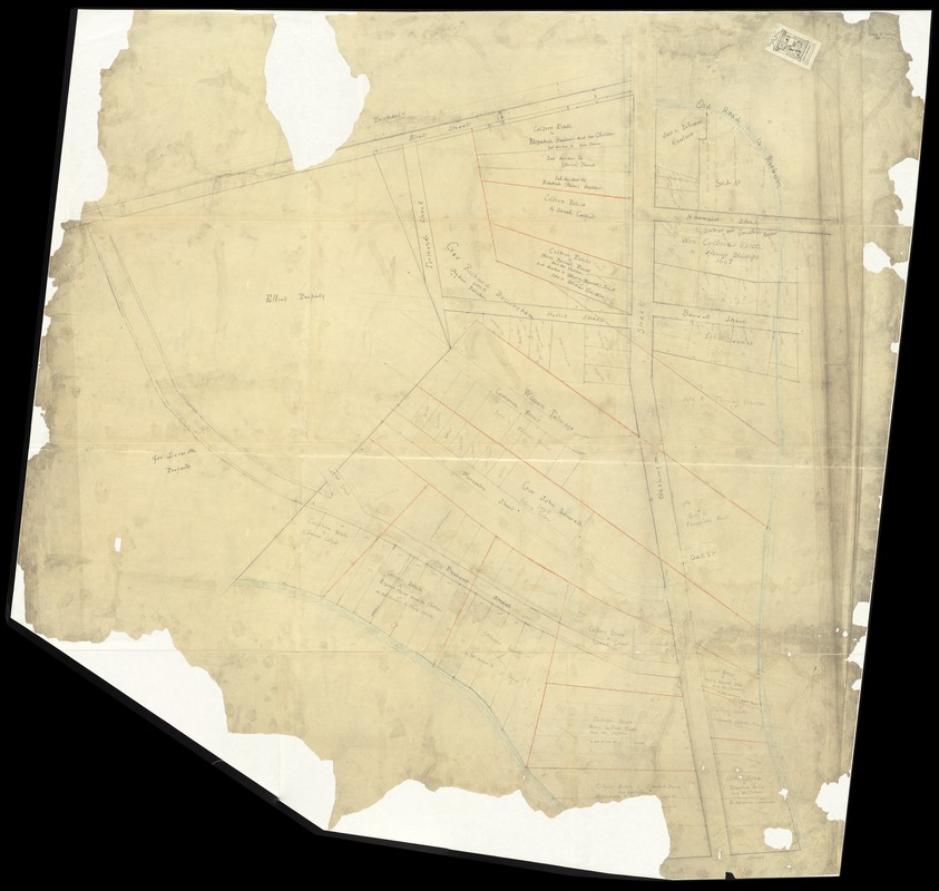 [Plan of part of Boston bounded by Eliot, Washington, and Pleasant streets showing landownership in the late 17th century]