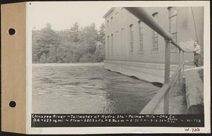 Chicopee River, tailwater at hydroelectric station, Palmer Mills Otis Co., drainage area = 633 square miles, flow = 6203 cubic feet per second = 9.8 cubic feet per second per square mile, Palmer, Mass., 2:30 PM, Sep. 18, 1933