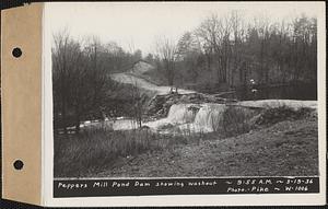 Peppers Mill Pond dam showing washout, Ware, Mass., 9:55 AM, Mar. 19, 1936