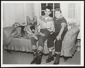 Dreams came true for Michael Sicilia, 12, right, of Fall River, when his favorite heroes Rin Tin Tin and Lee (Rusty) Aaker visited him at New England Baptist Hospital where he is recuperating from an operation.