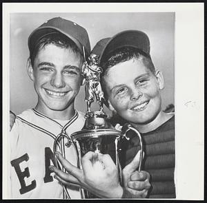 Happy Levittown Battery-Joe Mormello Jr. (left), and his batterymate, Brian Pennington defeated Fort Worth, 5-0, for Little League championship.