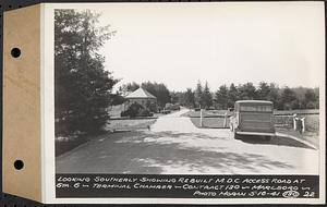 Contract No. 130, Grading, Loaming, and Grassing Vicinity of Shaft 4, Pressure Aqueduct, Southborough, and Improvement of Access Roads to the Intake Works and at Norumbega Reservoir, Marlborough, Southborough, Weston, looking southerly showing rebuilt MDC access road at Station 6, Terminal Chamber, Marlborough, Mass., May 16, 1941